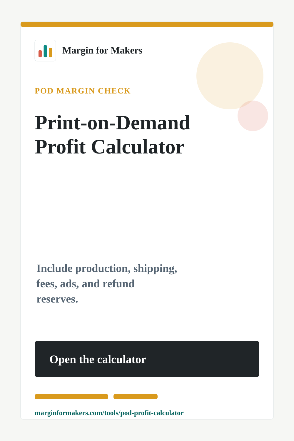 Pinterest image for the print-on-demand profit calculator